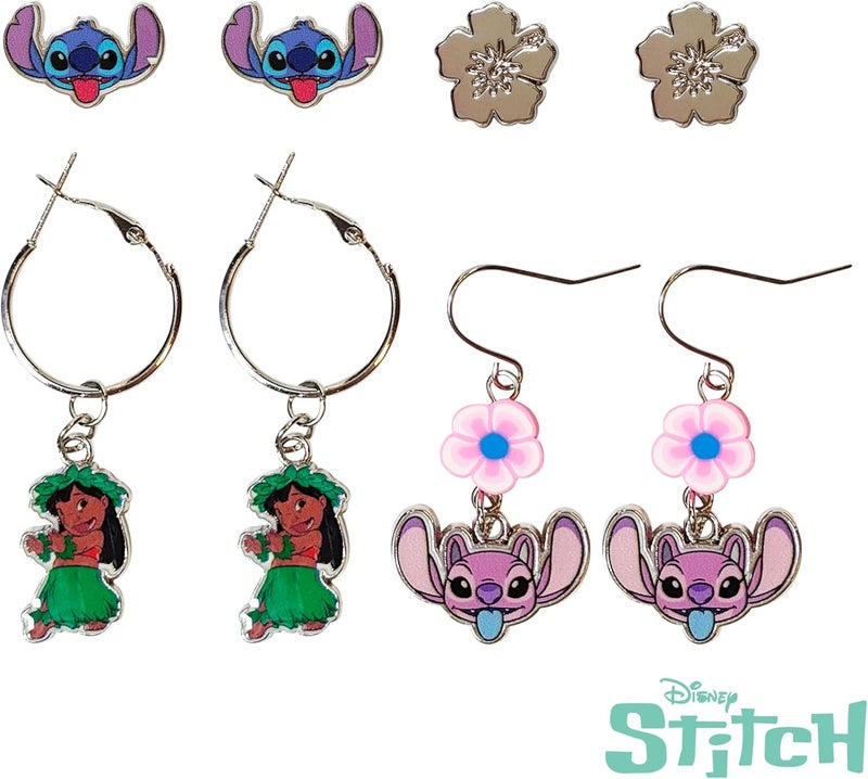 Luv Her Stitch Hypoallergenic Earrings for Girls, Stud & Fishhook Drop Sets with Charms, One Size Fits All, Stitch Jewelry, Disney Accessories, Ages 4+ - Image 4